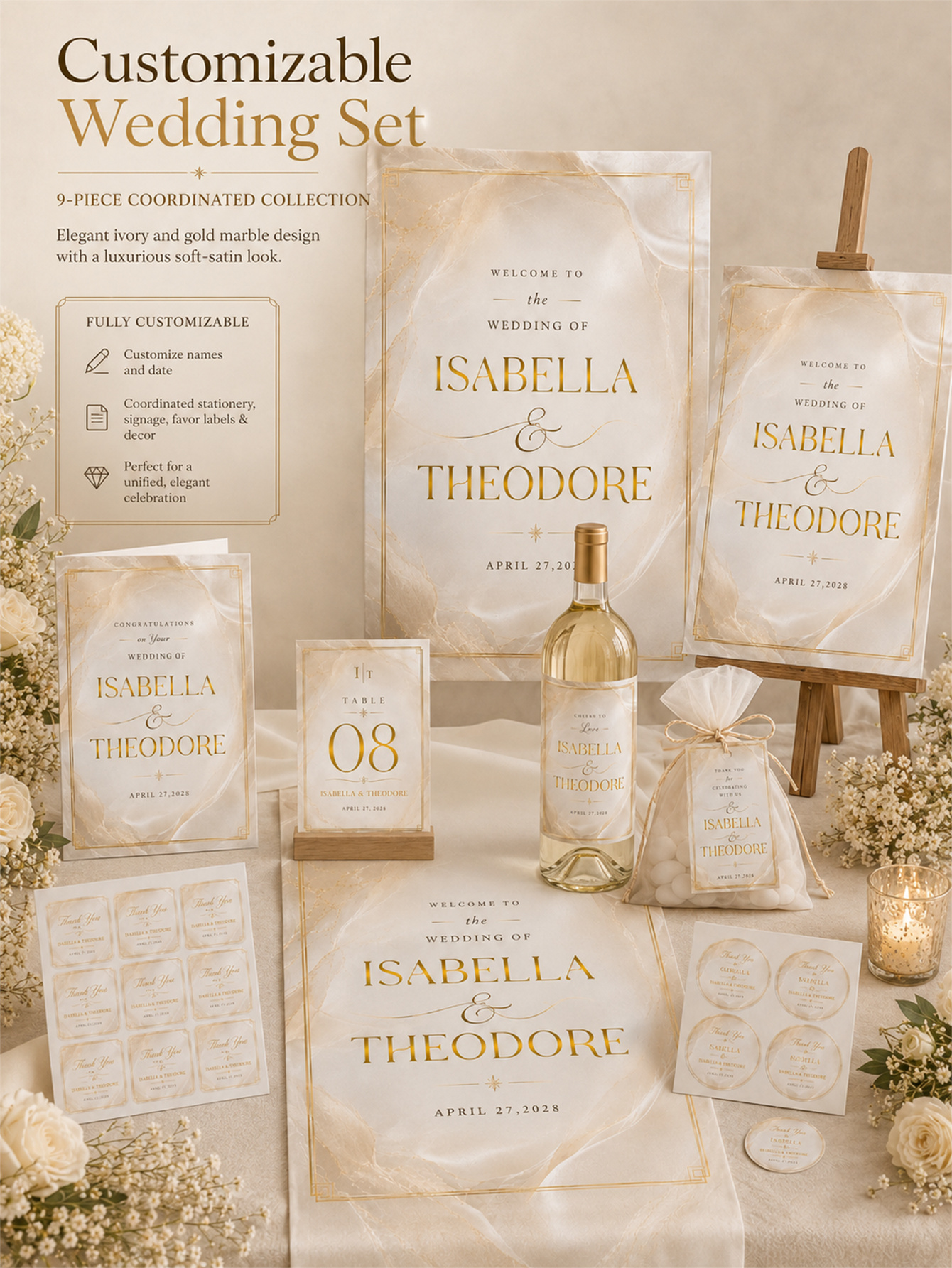 Customized luxurious marble gold wedding decorations - suitable for ceremony and banquet decoration